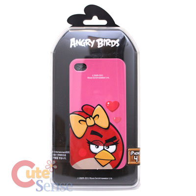 Rovio Angry Birds Apple i Phone 4G / 4GS Case -Hard Case : Red Bird Bow on Pink